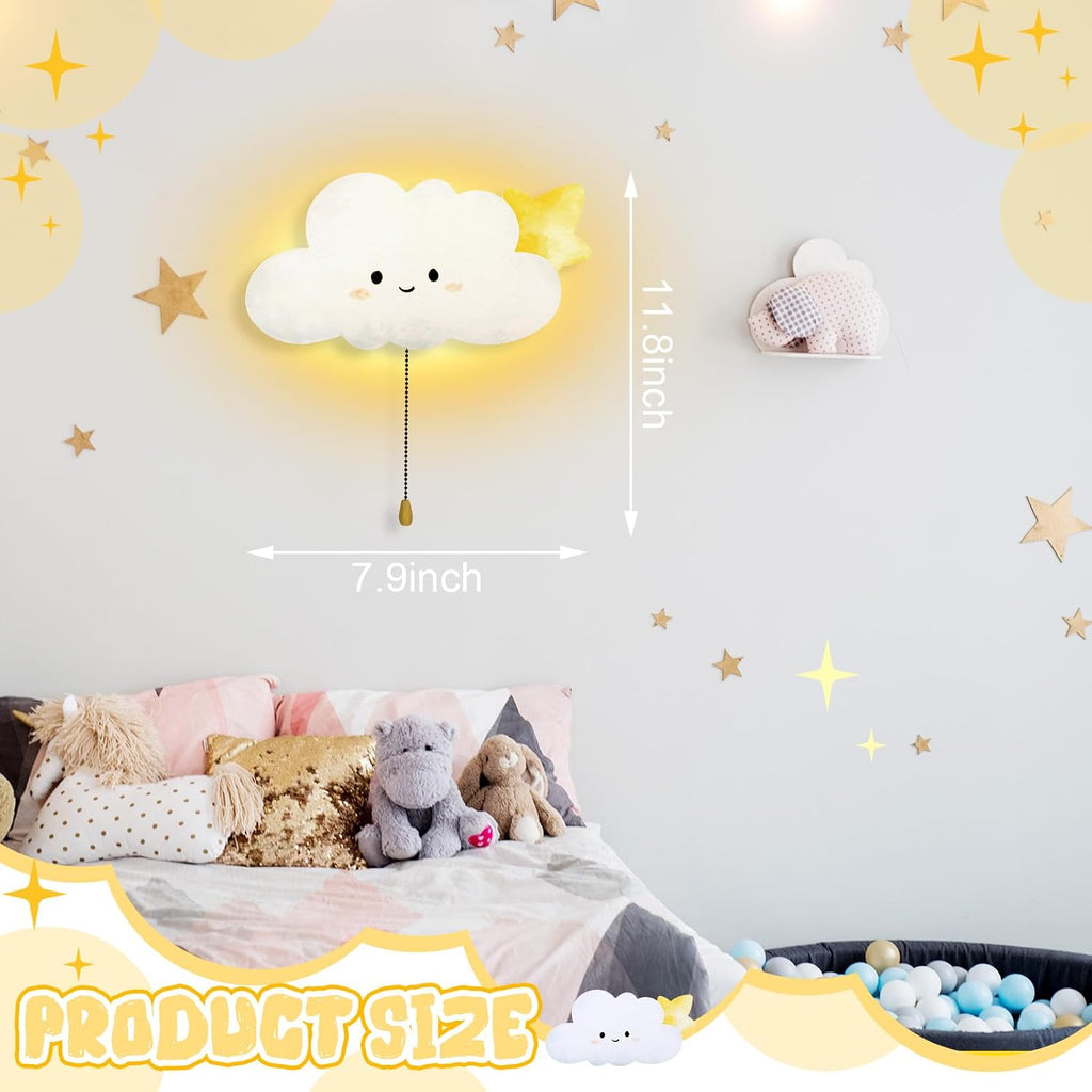 Aurelema Cloud Night Light Wall Lamp Sleeping Nursery Lighting Cute Floating Battery Operated Hanging Lamp for Baby Boys Girls Bedroom…