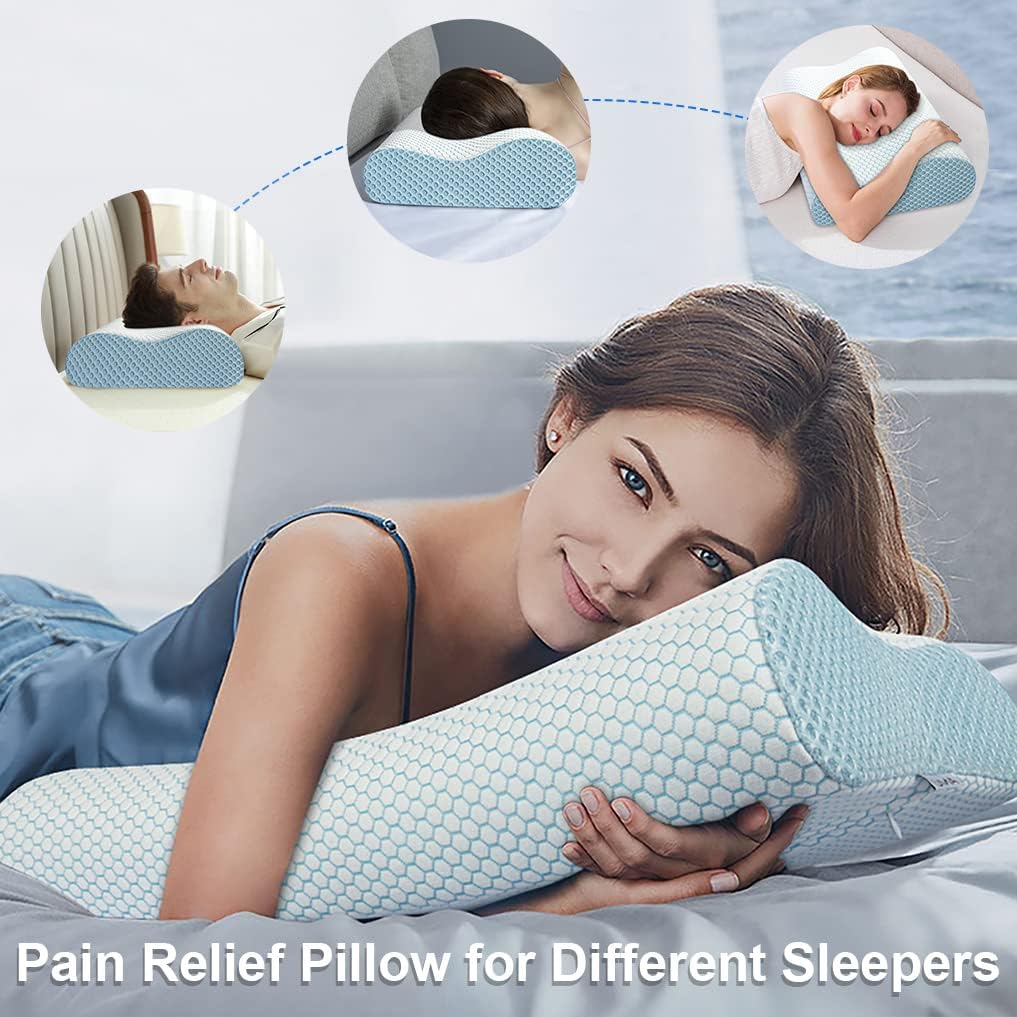 AnvoHome Anvo Memory Foam Pillow, Neck Contour Cervical Orthopedic Bed Pillow for Sleeping Side Back Stomach Sleeper, Ergonomic Design for…