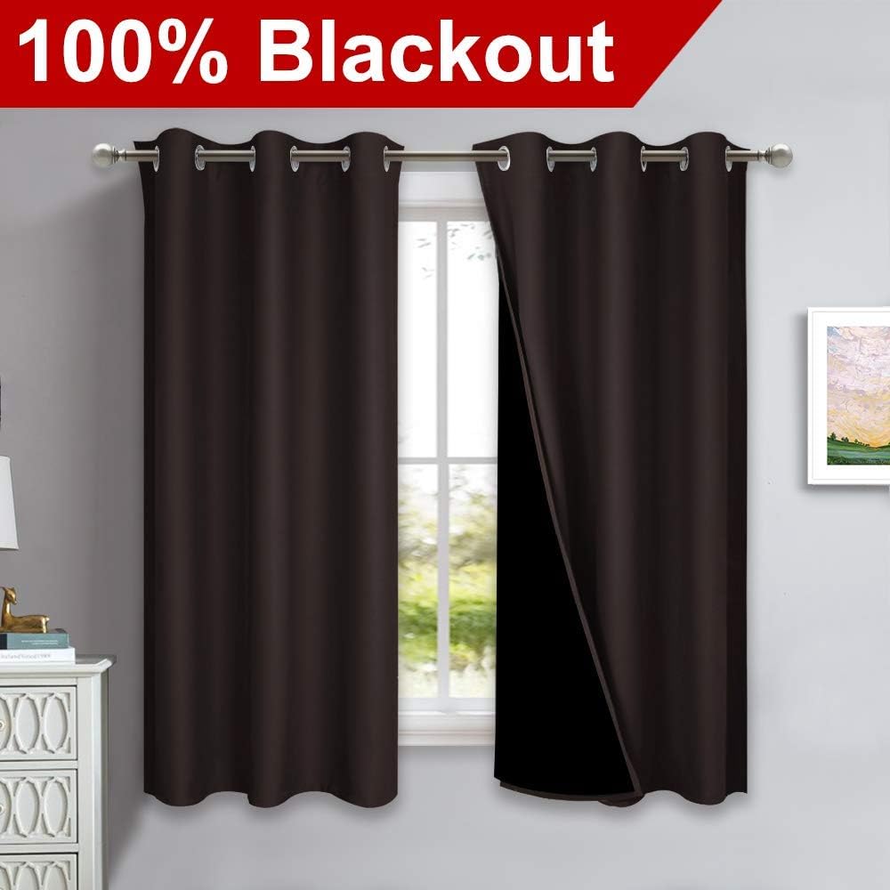 Nicetown Complete 100% Blackout Curtains, Thermal Insulated & Energy Efficiency Window Draperies with Black Liner, Noise Reducing Short Cur…