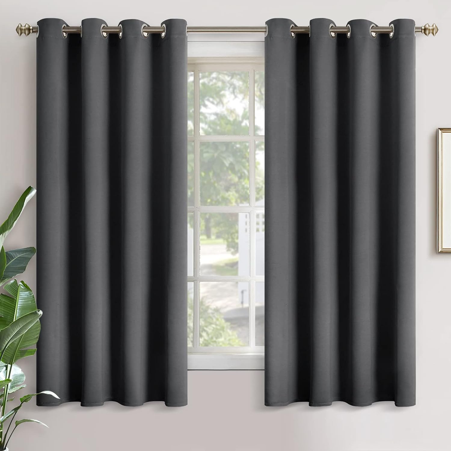 YoungsTex Dark Grey Blackout Curtains for Bedroom 52 x 63 Inch - Thermal Insulated with Grommet Room Darkening Drapes for Living Room Priva…