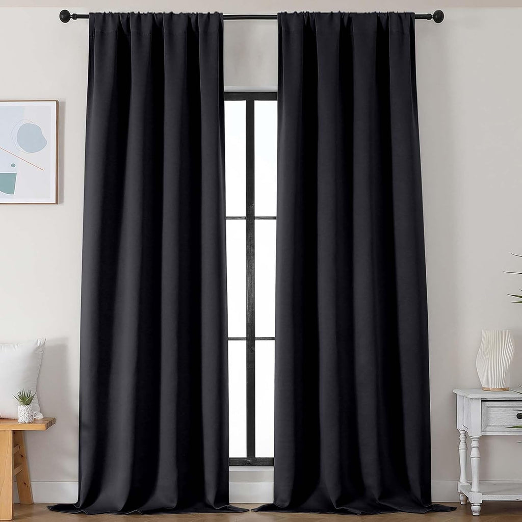 Simplebrand Black Blackout Curtains for Bedroom 102 Inches Long 2 Panels, Solid Thermal Insulated, Energy Saving Living Room Window Treatme…