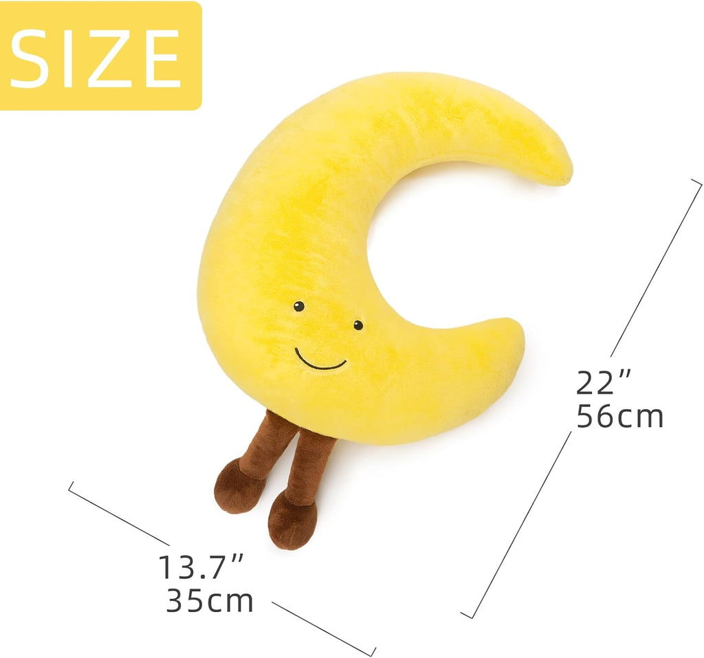 WEIGEDU Crescent Moon Stuffed Animal Plush Toy Cute Yellow Body Pillow with Legs Soft Celestial Theme Gift for Kids Baby Nursery Decor 22…
