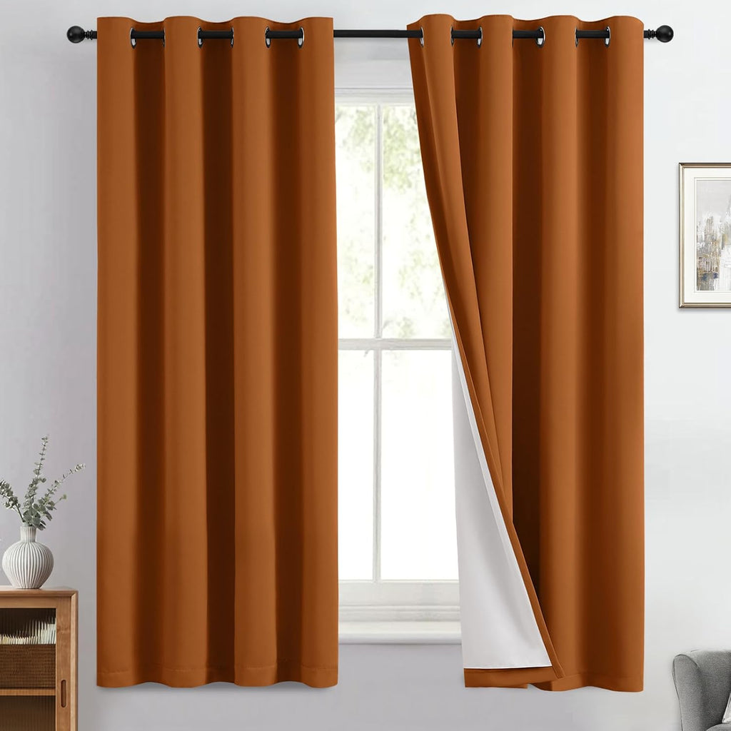 Yakamok 100% Blackout Curtain Panels 63 inches Cold and Light Blocking Drapes for Nursery, 2 Thick Layers Thermal Insulated Draperies (2 Pi…