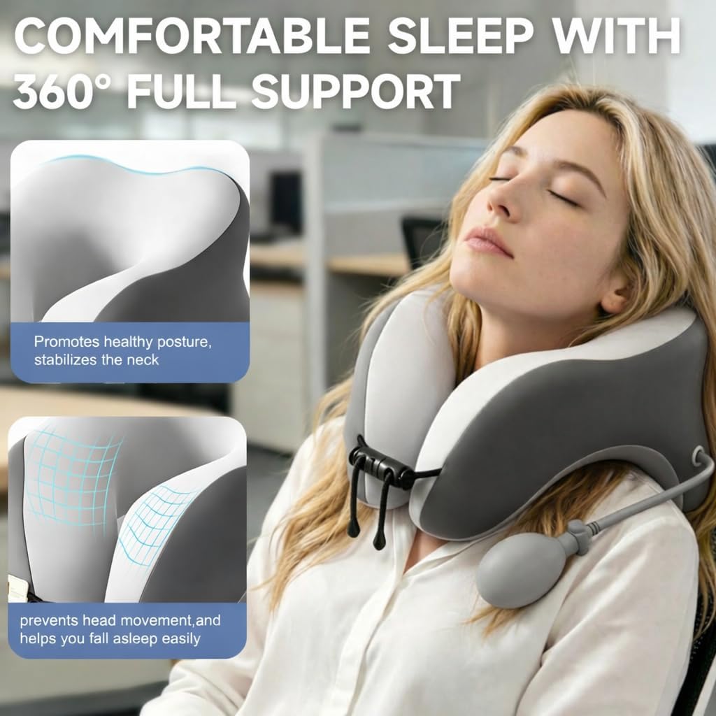 Orelaventino Desk Pillow for Napping, Neck Pillow for Office Chair Headrest, Neck Support Pillows for Desk Sleeping, Inflatable Neck…