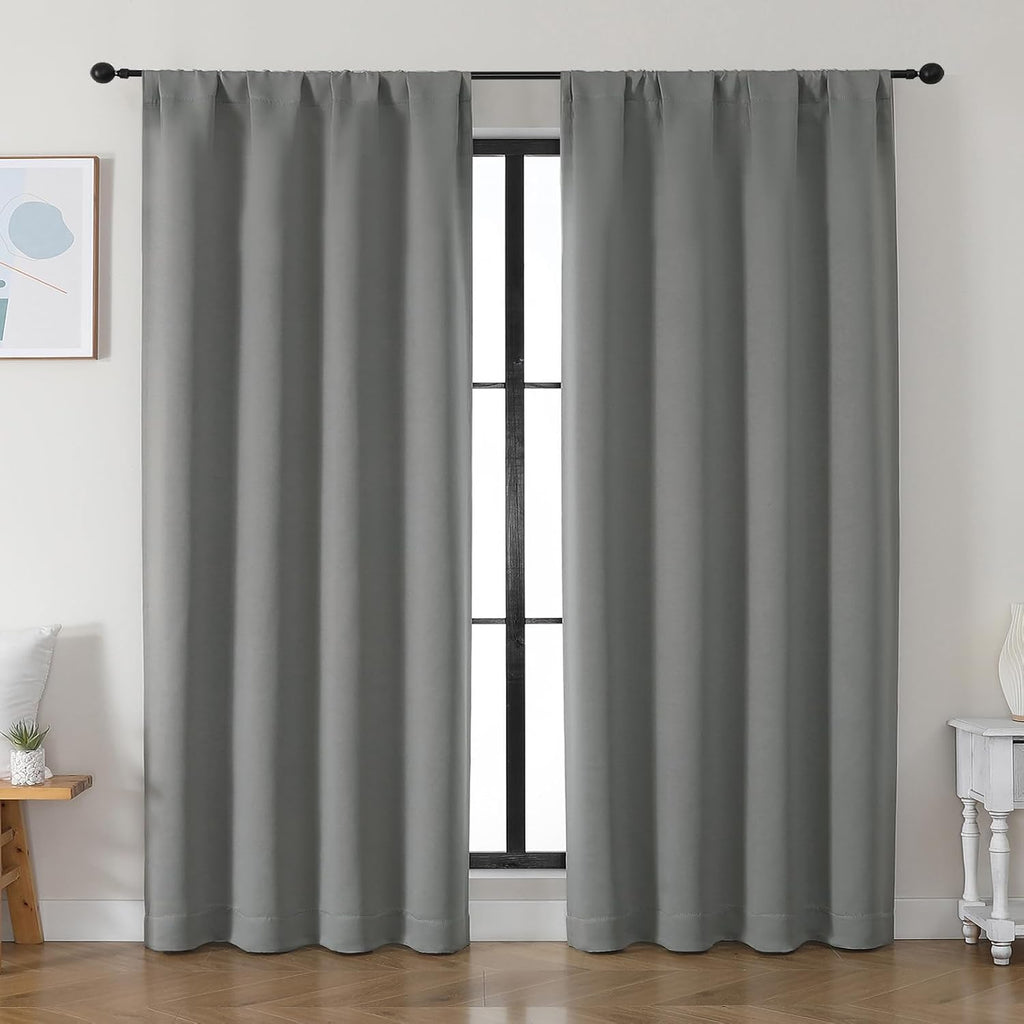 Simplebrand Ava Light Grey Blackout Curtains for Bedroom 84 Inch Length 2 Panels Set, Solid Thermal Insulated Privacy Living Room Window Tr…
