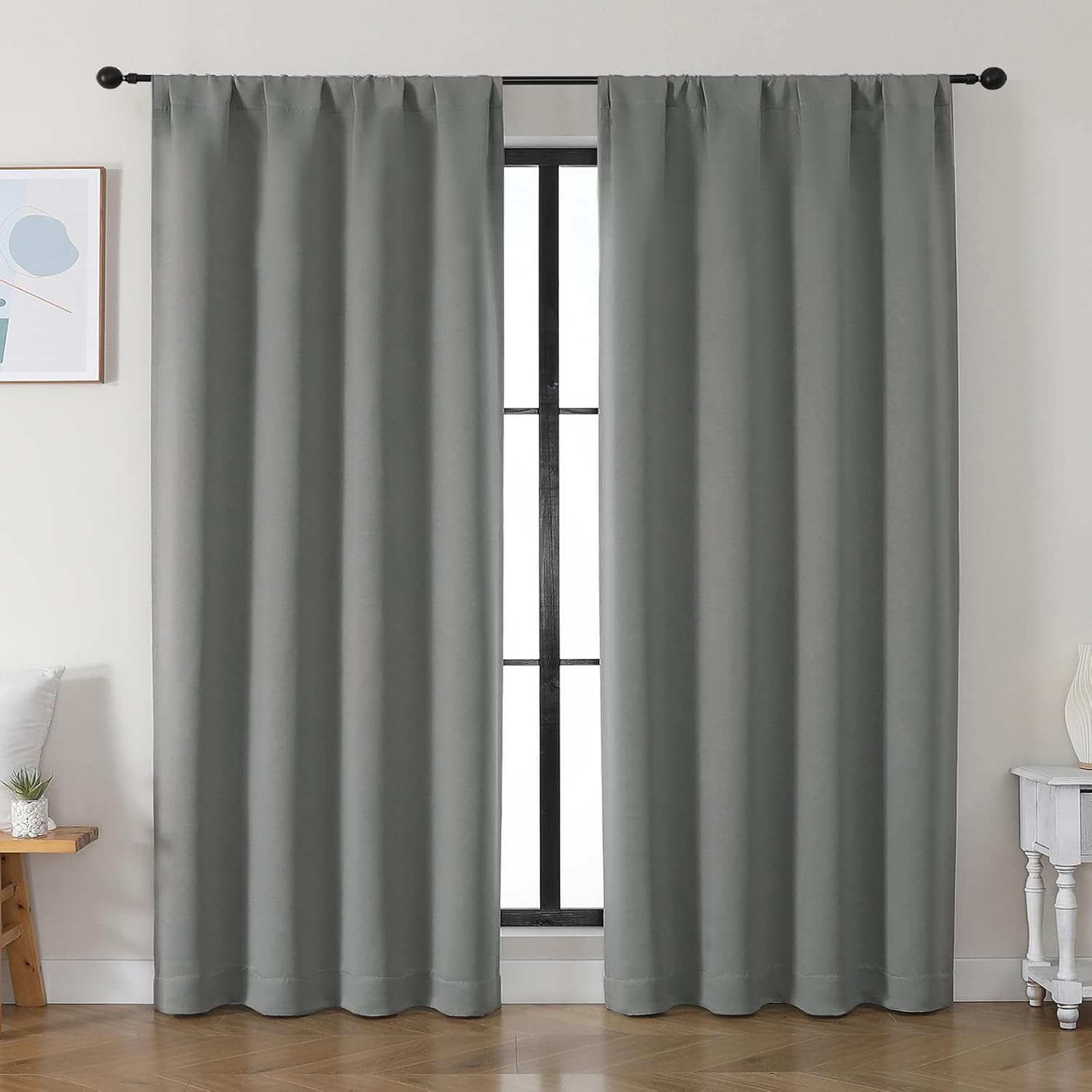 Simplebrand Ava Light Grey Blackout Curtains for Bedroom 84 Inch Length 2 Panels Set, Solid Thermal Insulated Privacy Living Room Window Tr…