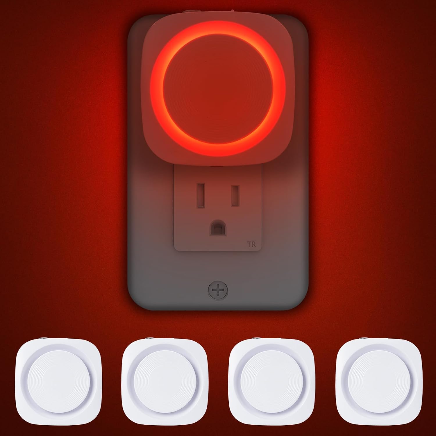 Red Night Lights Plug into Wall, 4 Packs Dimmable Night Light with Dust to Dawn Sensor, Automatically Turn on and Off, Gentle Glow…