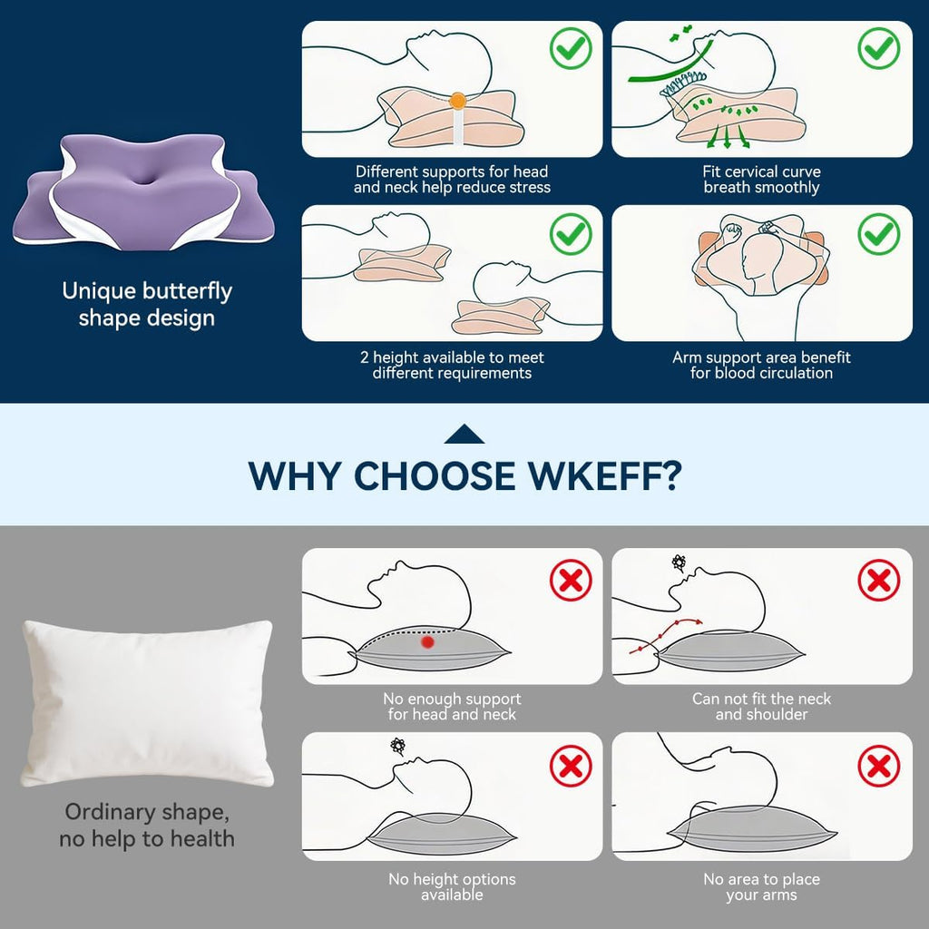 WKEFF Cervical Pillow for Neck, Hollow Design Odorless Memory Foam Pillows with Cooling Case, Adjustable Orthopedic Bed Pillow for…