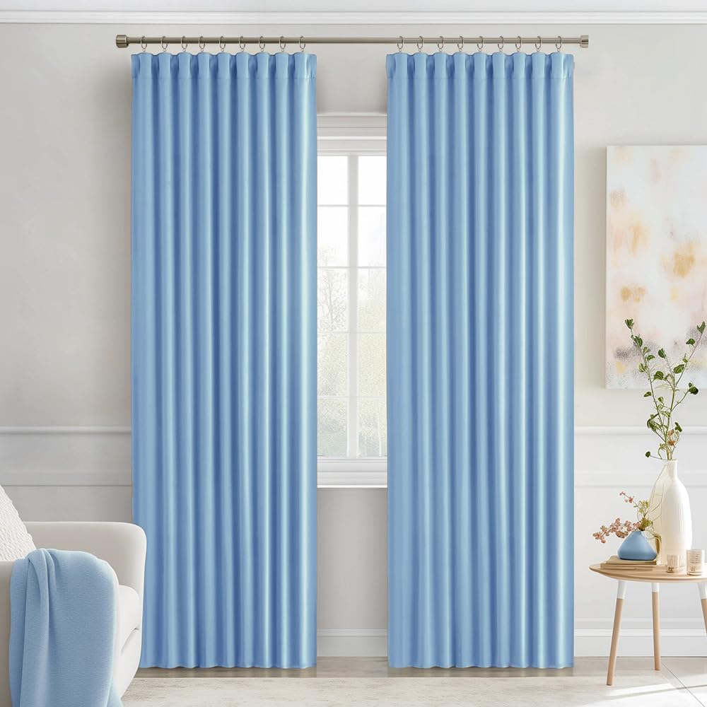 Miulee Sky Blue Back Tab Blackout Curtains 90 Inches Long 2 Panels Set for Living Room Bedroom Privacy, Rod Pocket/Pinch Pleat Thermal Insu…