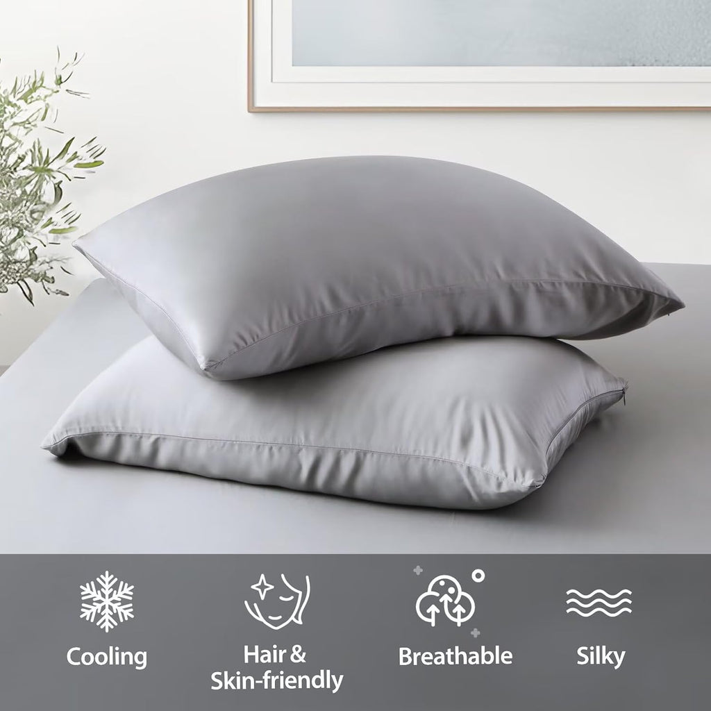 ShunjieHome 4 Pack Cooling Pillow Cases, Viscose Derived from Bamboo Pillow Protectors Standard Size Set of 4, 400 Thread Count Soft Silky B…