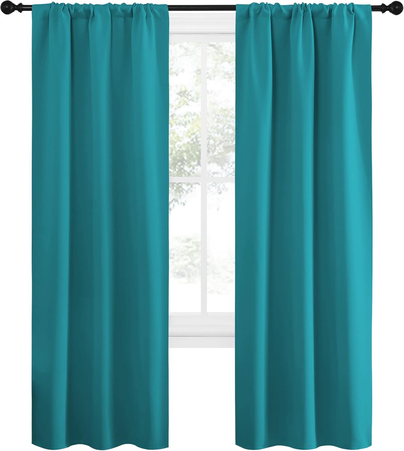 NICETOWN Peacock Blue Blackout Curtains Panels for Window, Thermal Insulated Rod Pocket Blackout Drapes/Draperies for Living Room (2…