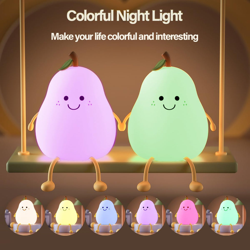 Led Cute Pear Night Light, Dimmable Nursery Lamps, Super Squishy Silicone USB Rechargeable Touch Control 7 Colors Night Lamp for Kids…