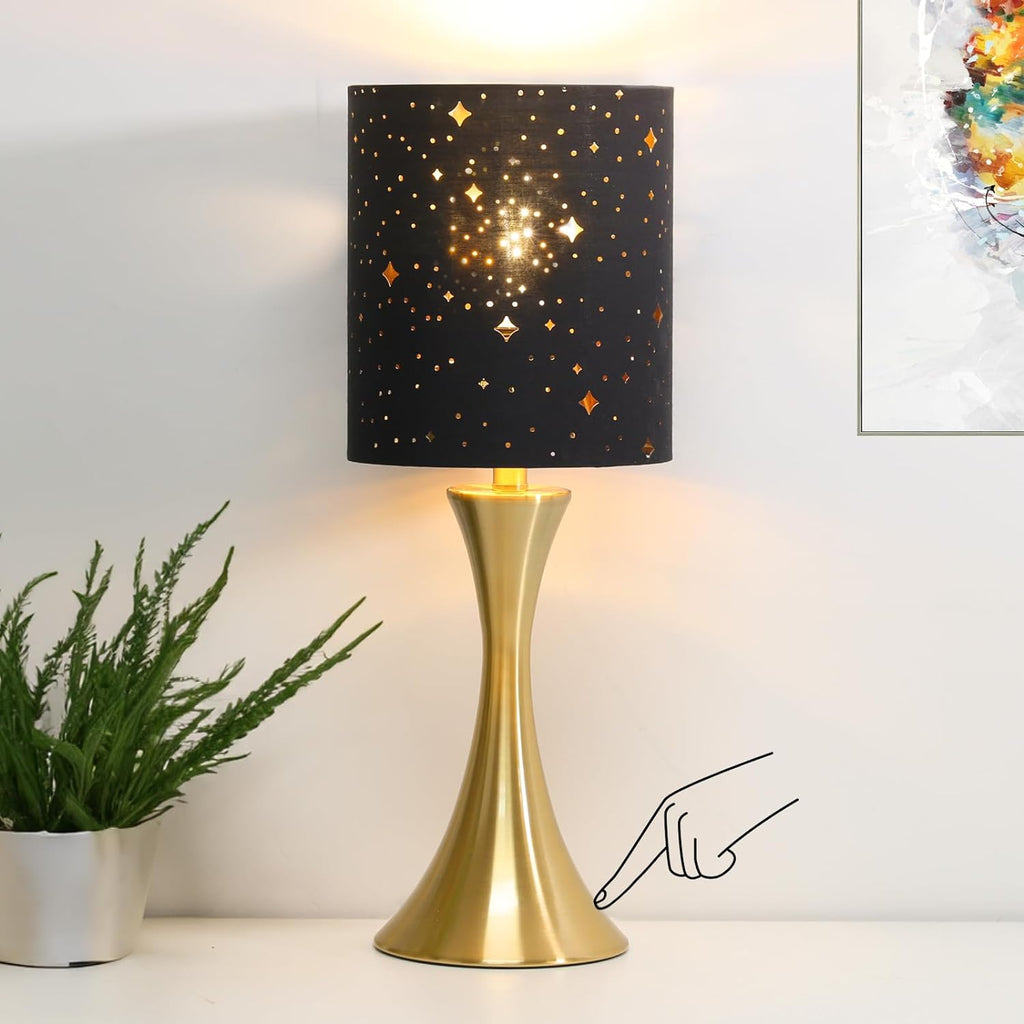 Touch Lamp for Bedroom, 3 Way Dimmable Gold Table Lamp with Black Starry Shade, Decorative Nightstand Lamp Ambient Beside Light for…