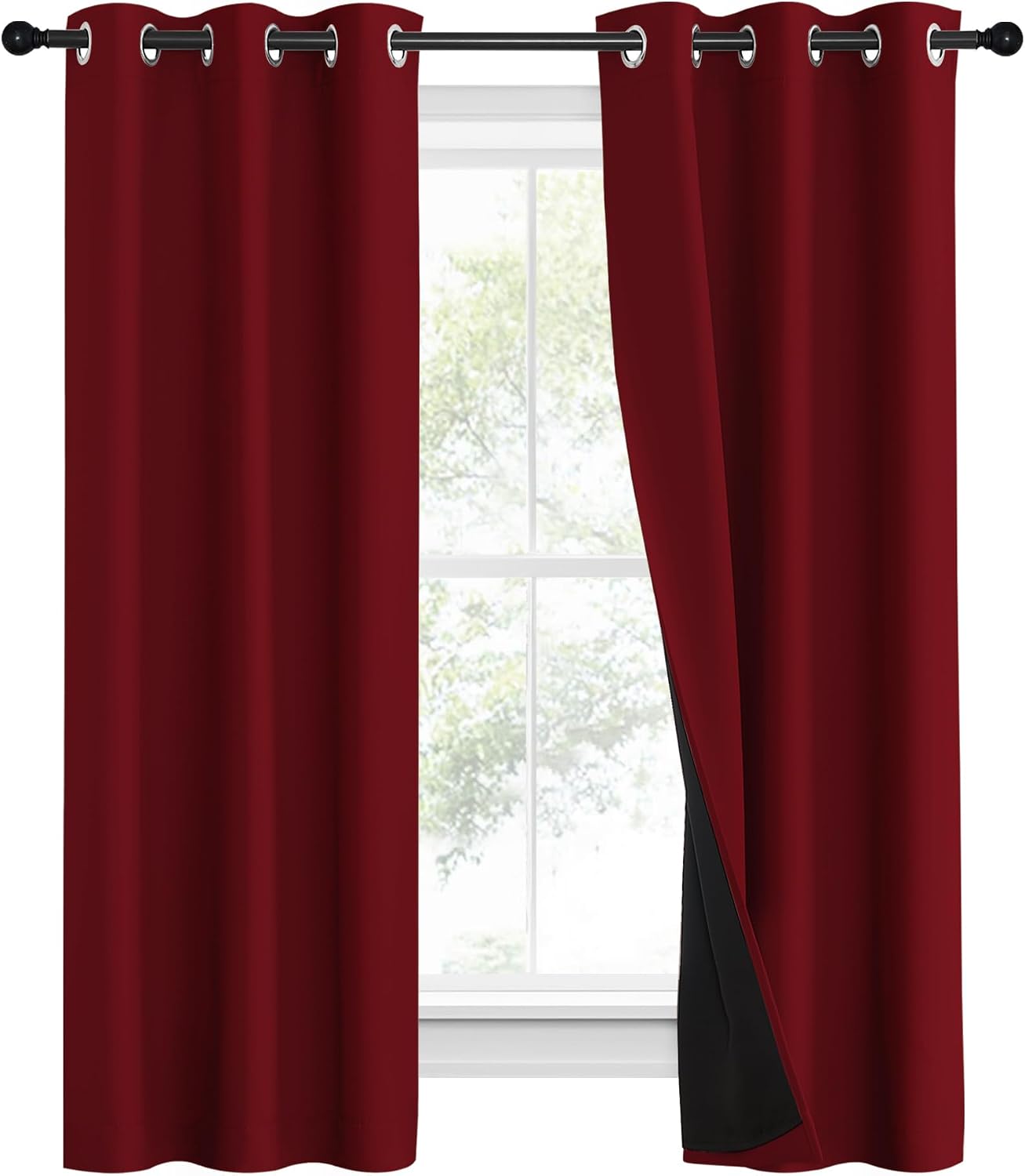 Nicetown 100% Blackout Curtains with Black Liner Backing, Thermal Insulated Curtains for Living Room, Noise Reducing Drapes for Christmas,…