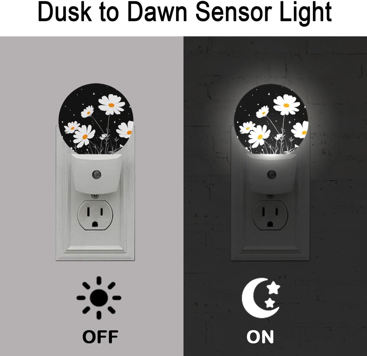 White Daisy Flower Night Light Plug-in Sleep Lamp Led Dusk to Dawn Night Light for Bedroom
