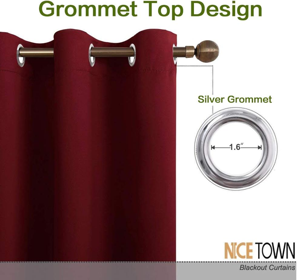 NICETOWN Christmas Red Blackout Window Christmas Curtain for Kitchen, Noise Reducing Solid Grommet Window Treatment Drapery/Drape for…