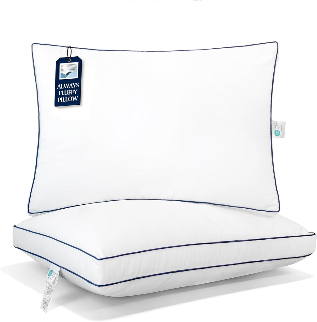 Blue Ridge Home Fashions Hotel Collection Pillows Queen Size Set of 2, Medium Soft Down Alternative Fill with Gusseted Design, Breathable…