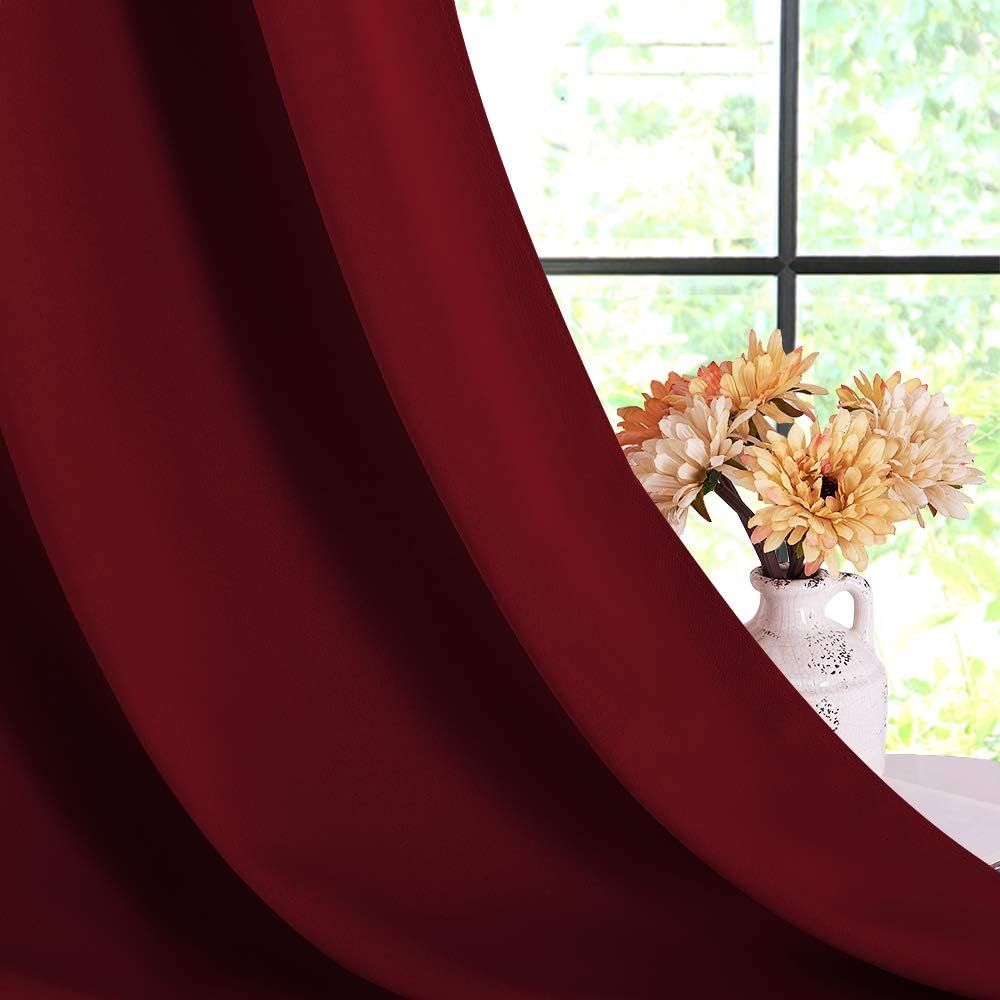 NICETOWN Christmas Burgundy Bedroom Curtains Blackout Draperies, Home Decorations Thermal Insulated Solid Grommet Blackout Drapes for…