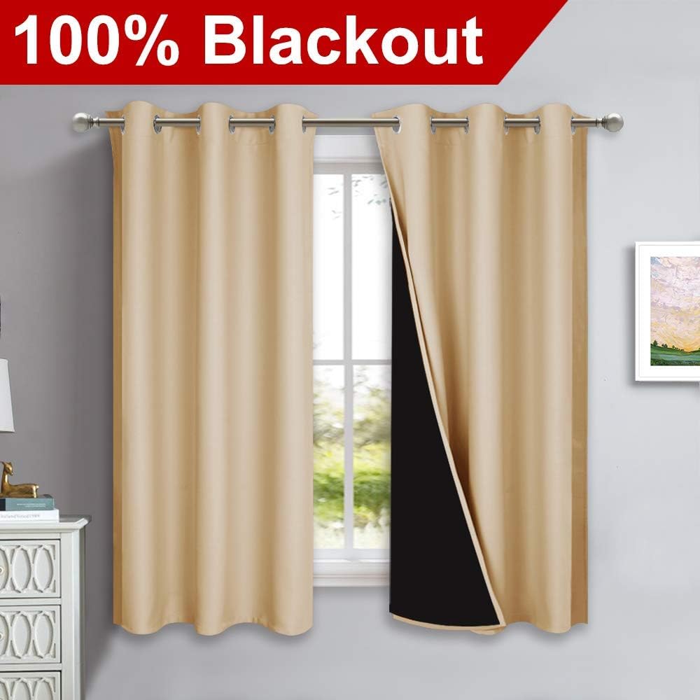 Nicetown Bedroom Full Blackout Curtain Panels, Super Thick Insulated Grommet Drapes, Double-Layer Blackout Draperies with Black Liner for S…