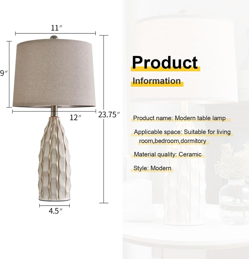USumkky Ceramic Table Lamps Set of 2, 23.75" Modern Farmhouse Bedside Lamp - Cream Nightstand Lamps for Bedroom, Boho Living Room End…