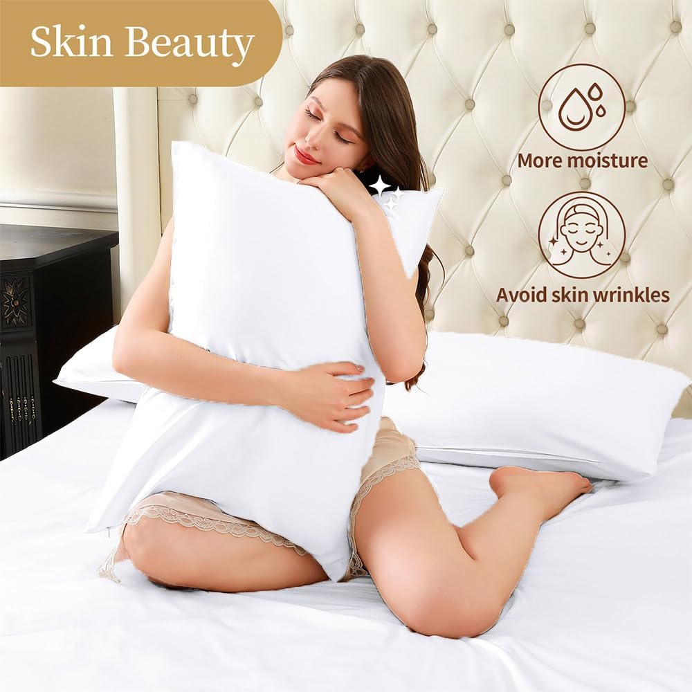 Mulberry Silk Pillowcase for Hair and Skin Standard Size 20"X 26" with Hidden Zipper Soft Breathable Smooth Cooling Pillow Covers for…