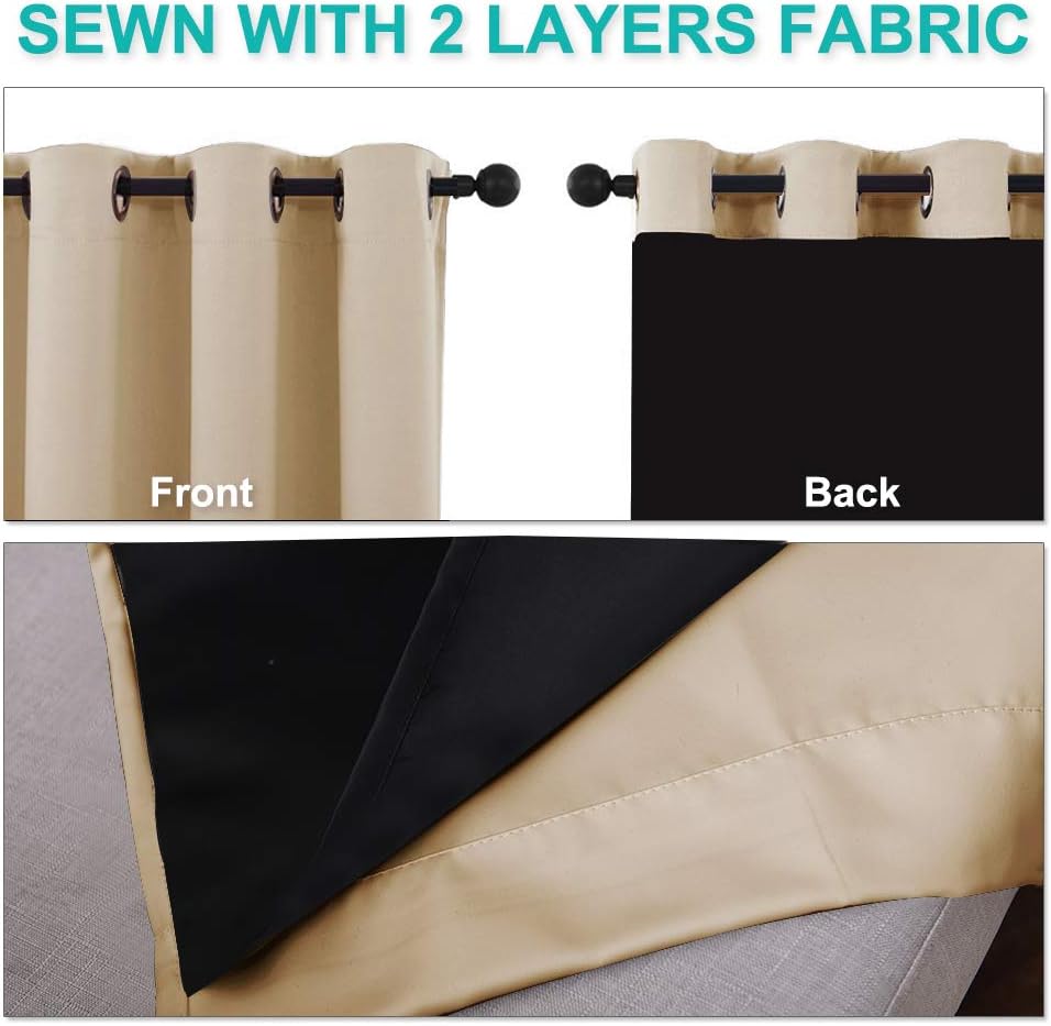 Nicetown Bedroom Full Blackout Curtain Panels, Super Thick Insulated Grommet Drapes, Double-Layer Blackout Draperies with Black Liner for S…