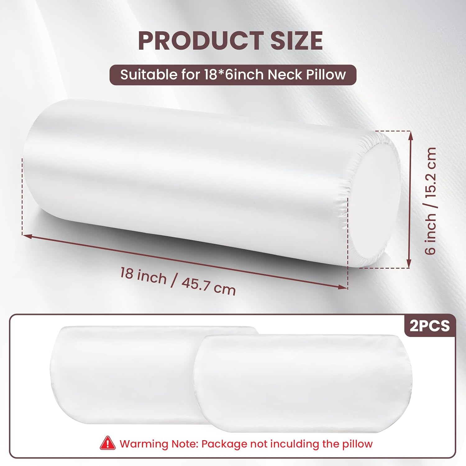 Noverlife 2 Pack 18x6 in White Silk Satin Neck Roll Pillow Cases, Neck Bolster Pillow Covers Round Neck Pillowcases for Hair & Skin…
