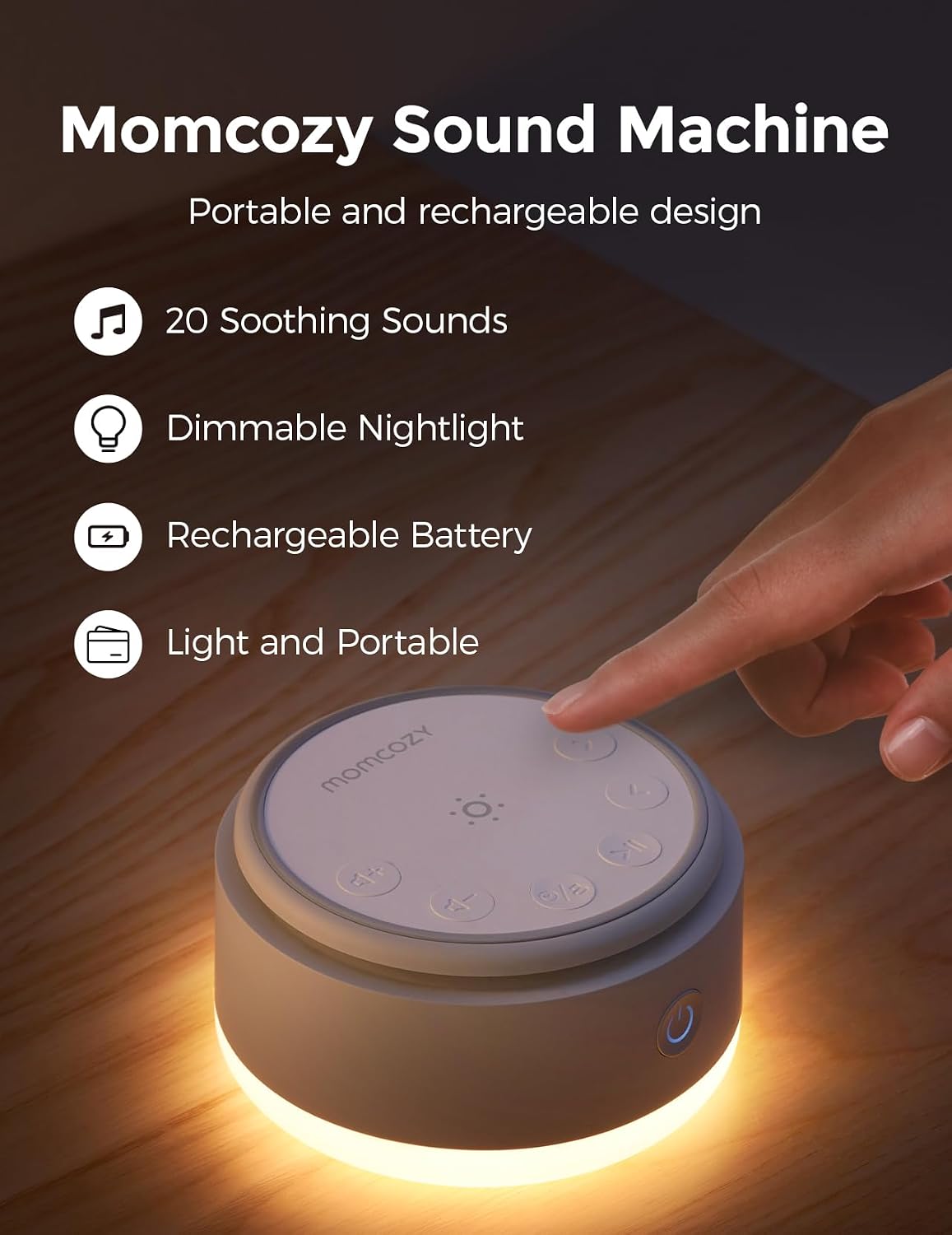 Momcozy Sound Machine for Baby-20 Soothing Sounds & Touch Warm Light Portable White Noise for Kids & Adults for Sleeping Timer and Memory…