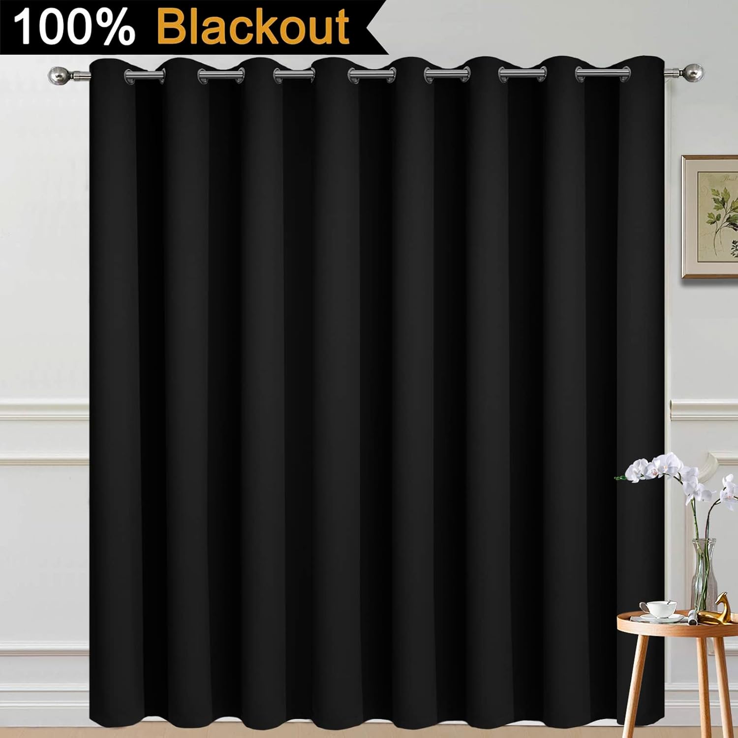 Yakamok 100% Blackout Sliding Door Curtains, Thermal Insulated Grommet Full Light Shading Sliding Door Drape Room Divider Curtain for…