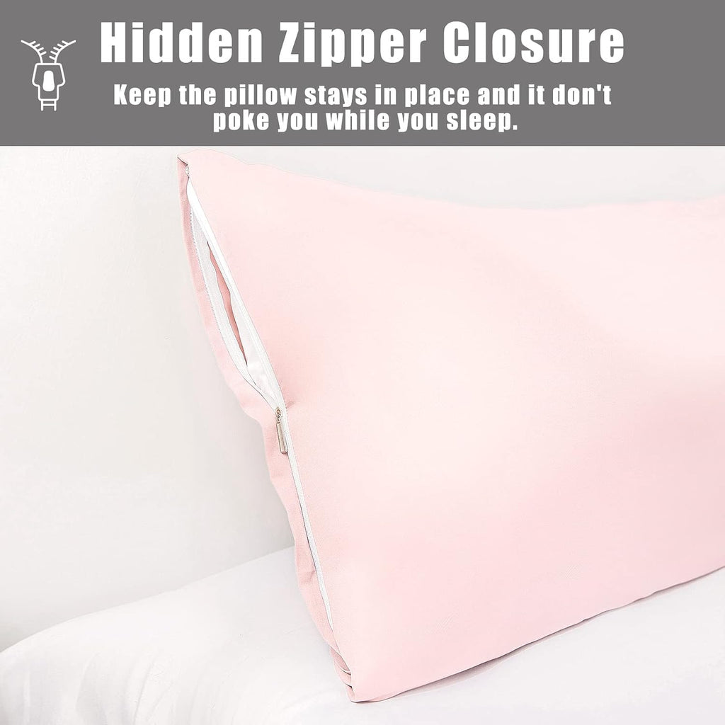 Body Pillow Cases Cover, Bamboo Rayon Pink Body Pillowcases with Zipper Closure, Cooling and Breathable Pillow Case for Hot Sleepers and…