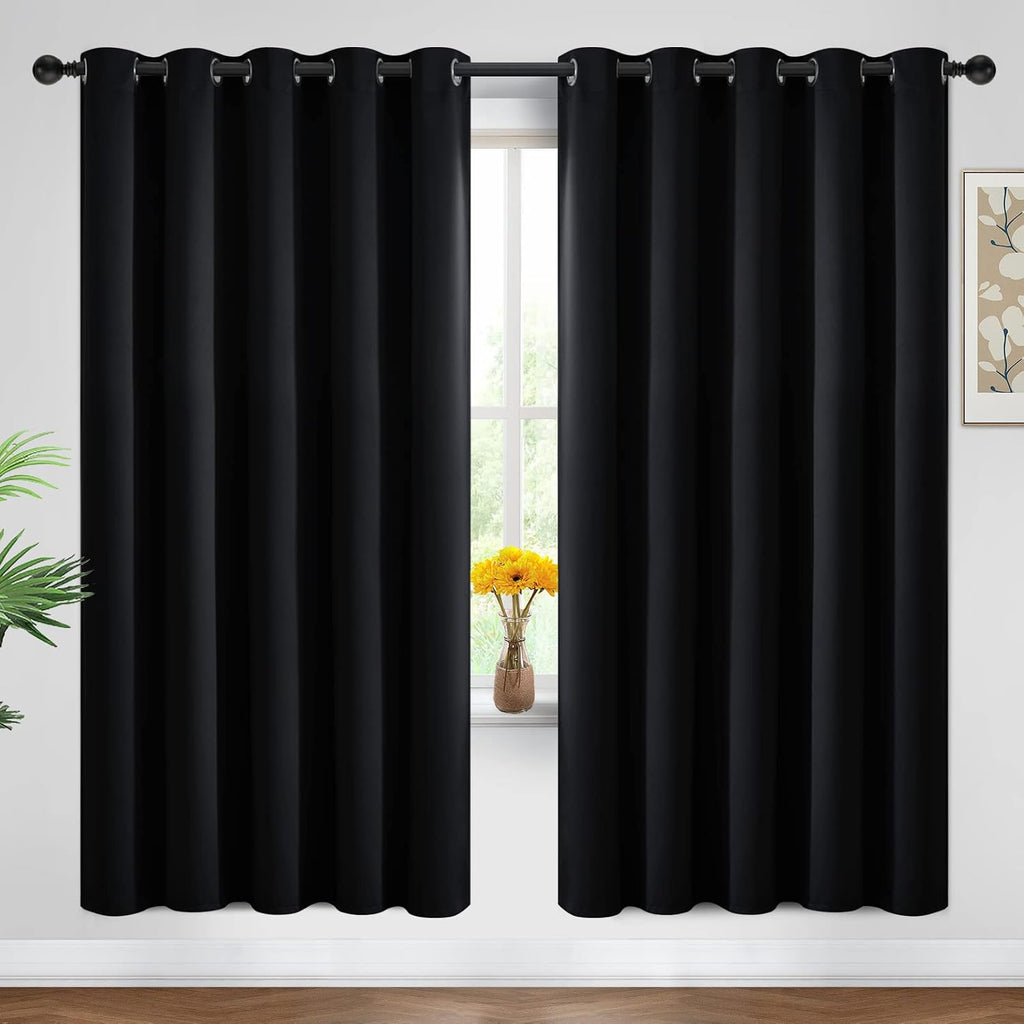 Yakamok Blackout Curtains Room Darkening Thermal Insulated Window Panels, Solid Grommet Top Drapes for Bedroom/Living Room(62Wx72L, Black…