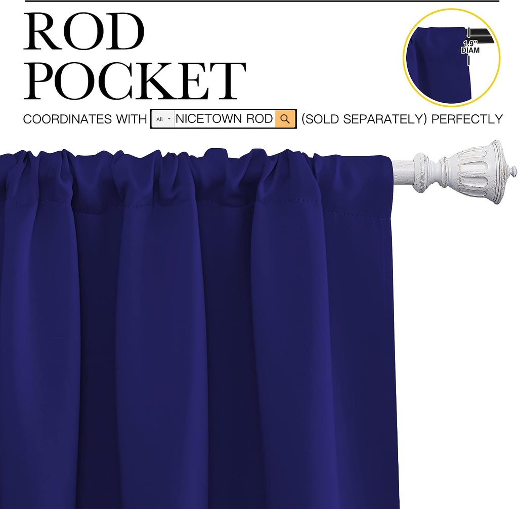 NICETOWN Bedroom Curtains Blackout Draperies - Thermal Insulated Solid Top Pocket Blackout Drapes for Kid's Room (Navy Blue, 1 Pair, 52 x…