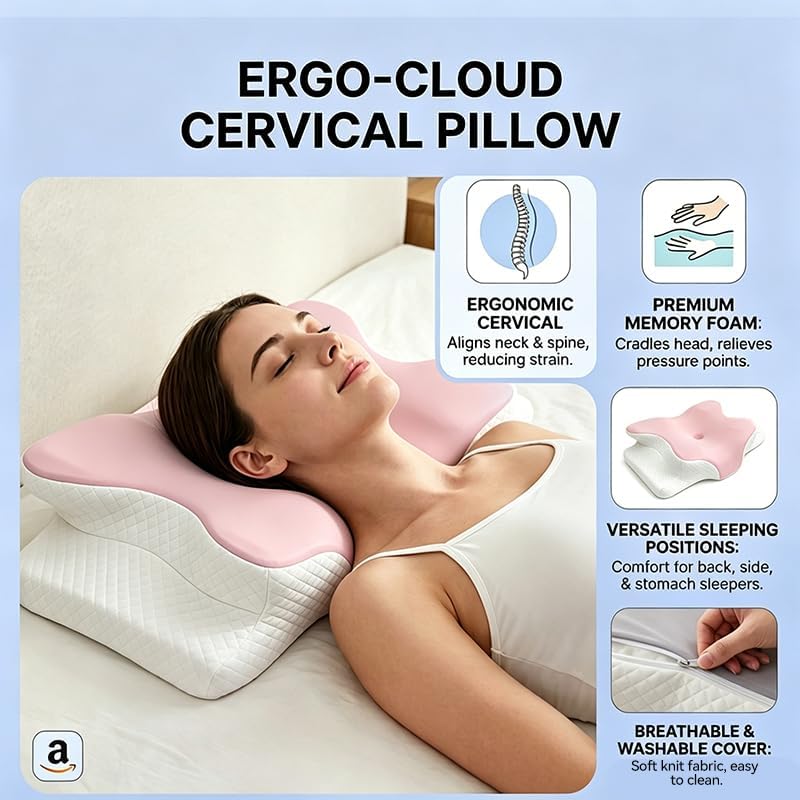 WKEFF Cooling Neck Support Pillow, Adjustable Cervical Memory Foam for, Odorless Ergonomic Orthopedic Bed Pillows for Side Back Sto…