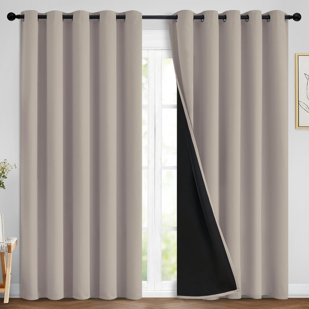Yakamok 100% Blackout Curtains 84 Inches Long, 2 Thick Layers Heat and Full Light Blocking Soft Thermal Insulated Drapes for Bedroom(70" Wi…