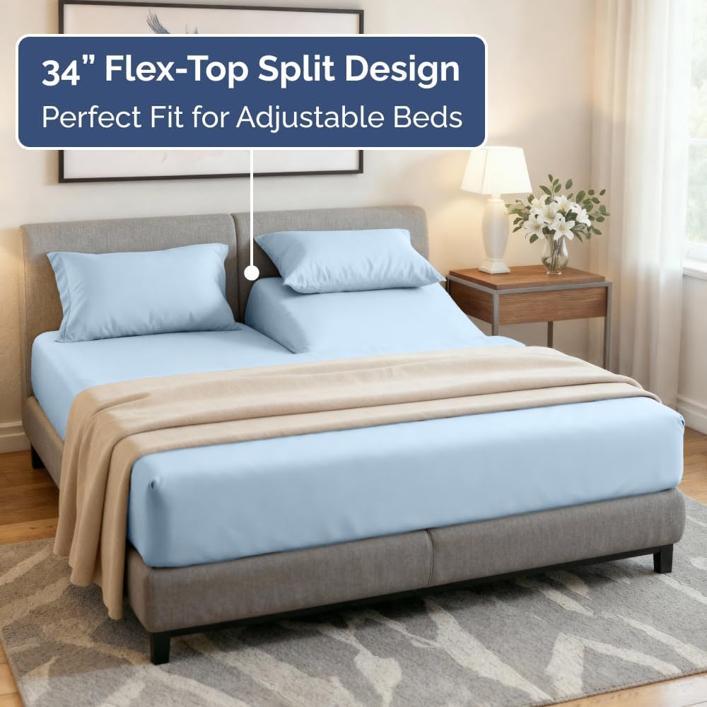 Flex Top Split Head King 4 Piece Sheet Set - Ultra-Soft, Breathable & Cooling Bed Sheets Set - Hotel Luxury Bedding for Women & Men with…
