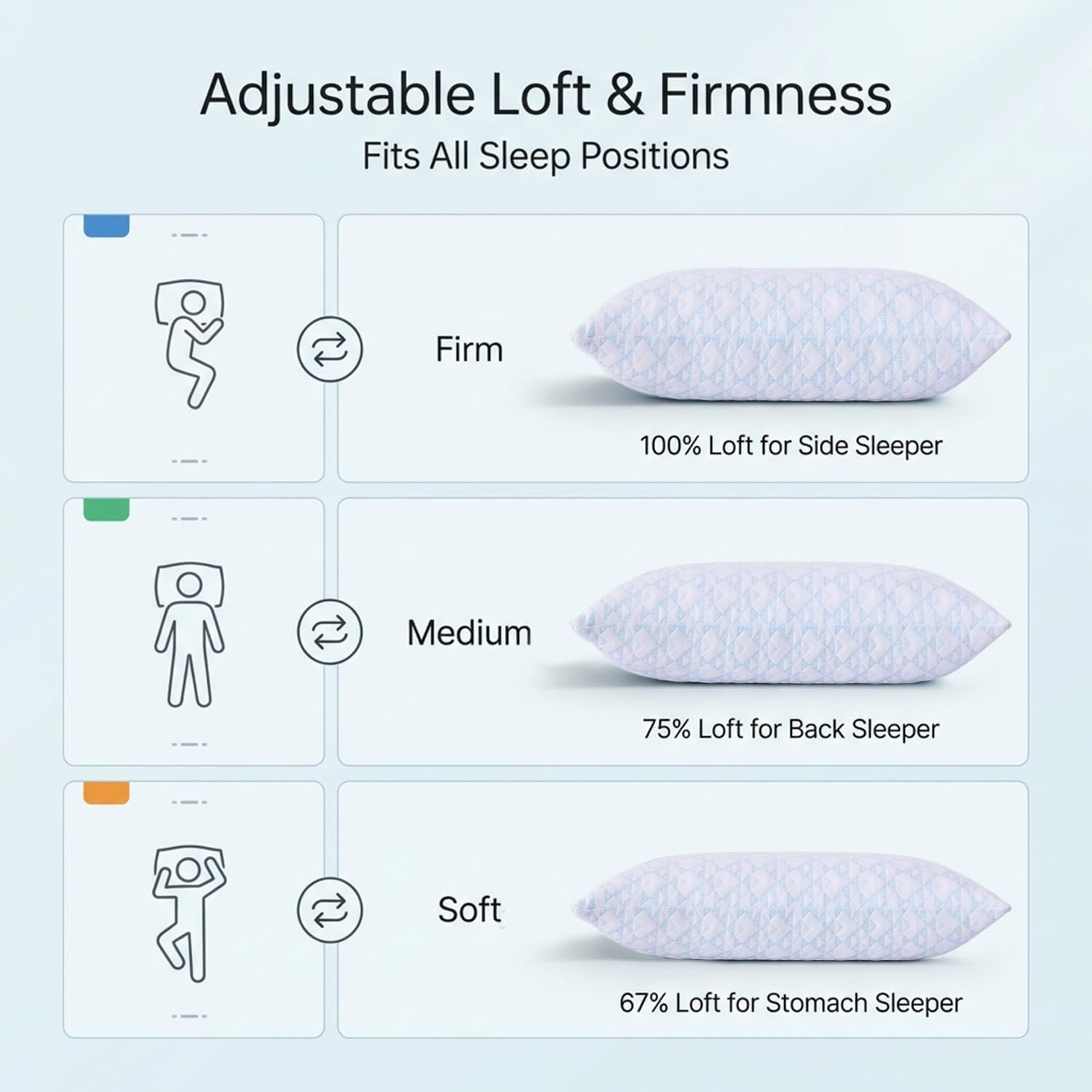 Meoflaw Adjustable Memory Foam Bed Pillows:Queen Size Shredded Foam Pillow Set of 2 for Sleeping with Removable & Washable Pillowcase for B…