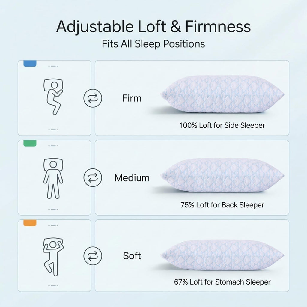 Meoflaw Adjustable Memory Foam Bed Pillows:King Size Shredded Foam Pillow Set of 2 for Sleeping with Removable & Washable Pillowcase for Ba…