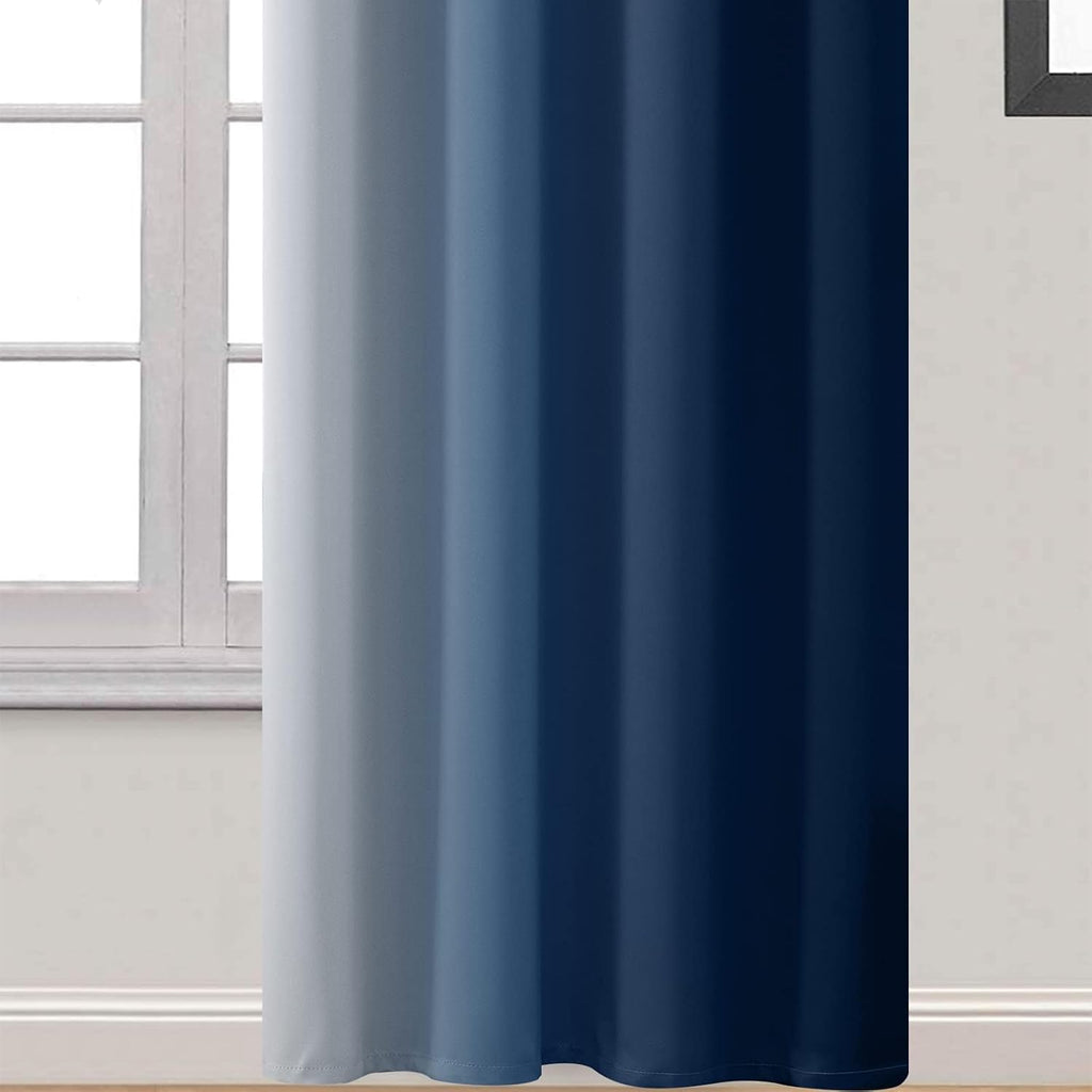 Yakamok Blue Ombre Curtains Room Darkening Grommet Curtains for Bedroom, Light Blocking Thermal Insulated Window Drapes for Living Room(2 P…