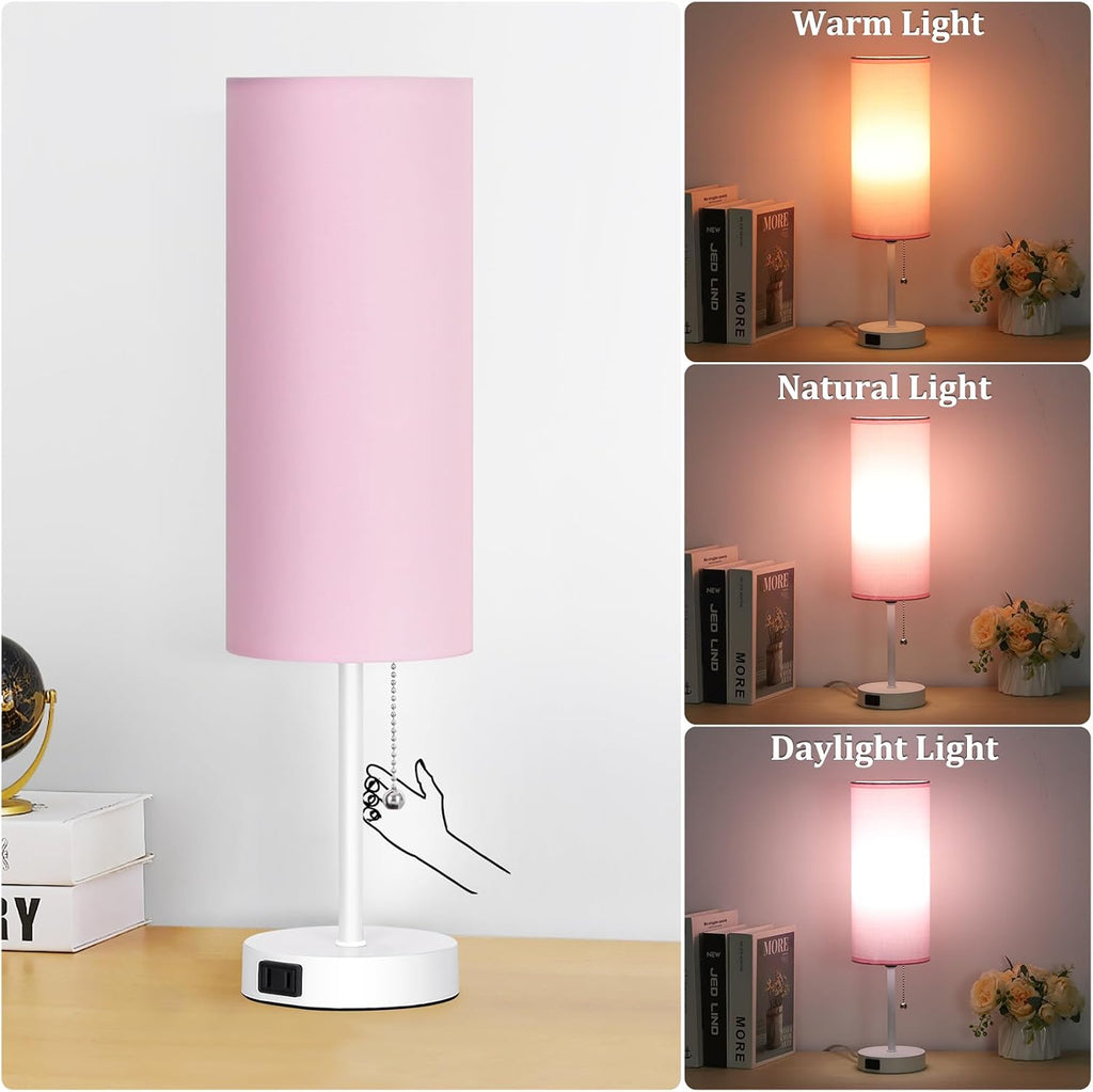 Dott Arts 18" Table Lamp for Bedroom, 3-Color Bedside Lamps with Pull Chain, Bedroom Table Lamps for Nightstand, AC Outlet Small Lamp for…