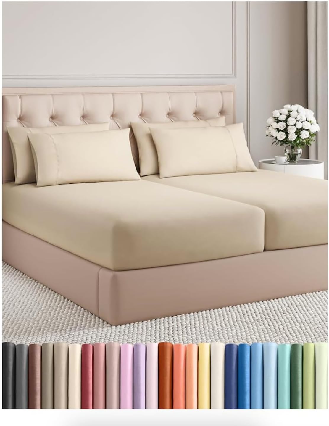 Split King 7 Piece Sheet Set - Comfy Breathable & Cooling - Hotel Luxury Bedding for Women, Men, Kids, Teens & Children - 1 Flat & 2…