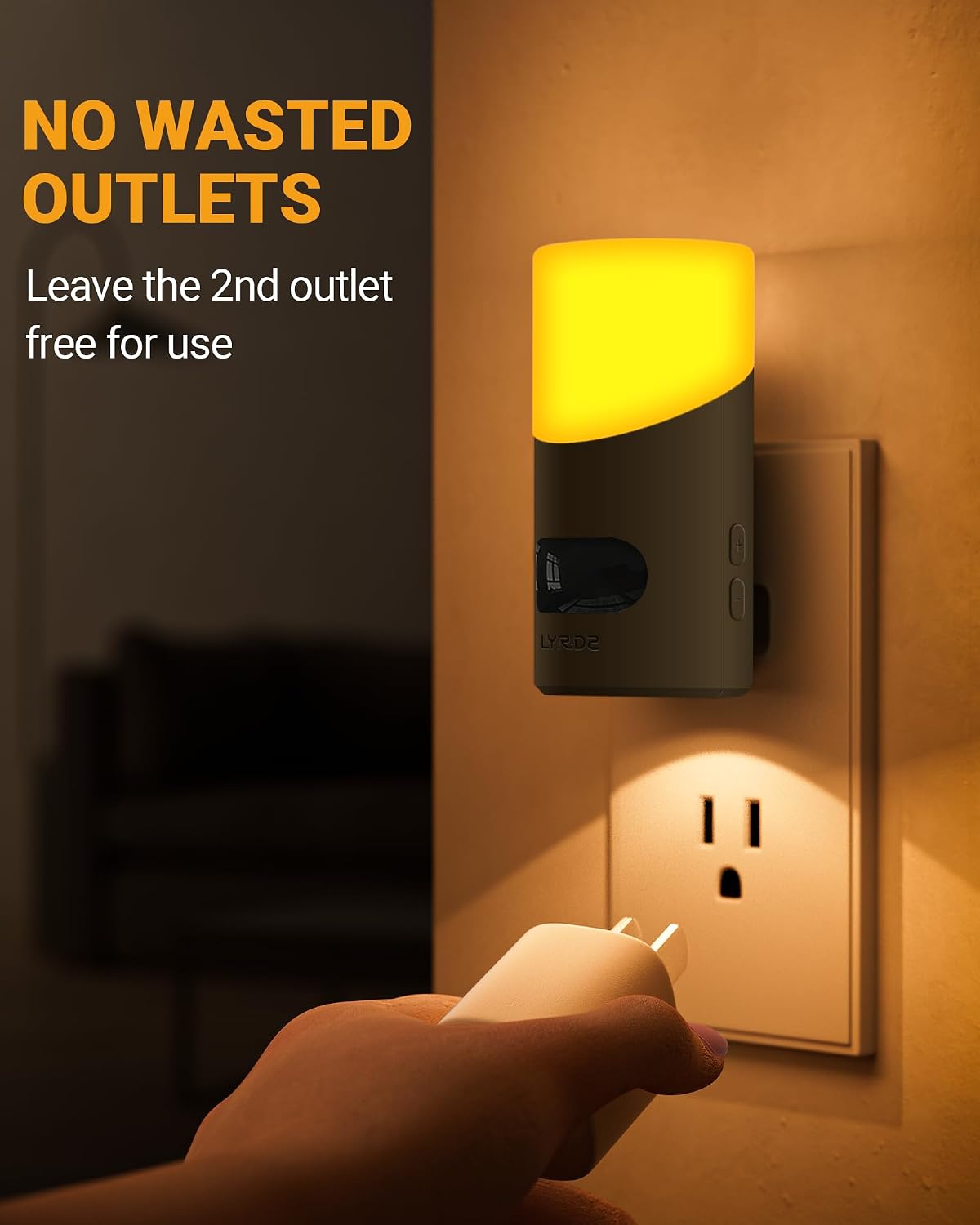 Lyridz Amber Night Light with Motion Sensor, 1-150LM Dimmable Plug-in Nightlight Indoor for Bedroom, Bathroom, Hallway, Stairs, Pet…