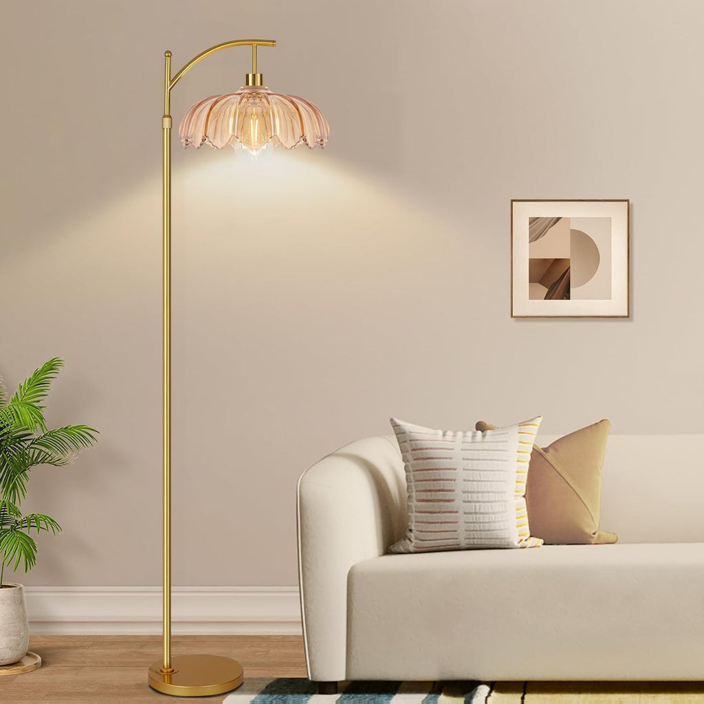 Vintage Floor Lamps for Living Room Glass Floor Lamp with Remote Control & 3 Color Temperature, Dimmable Floor Lamp Gold Mid Century…