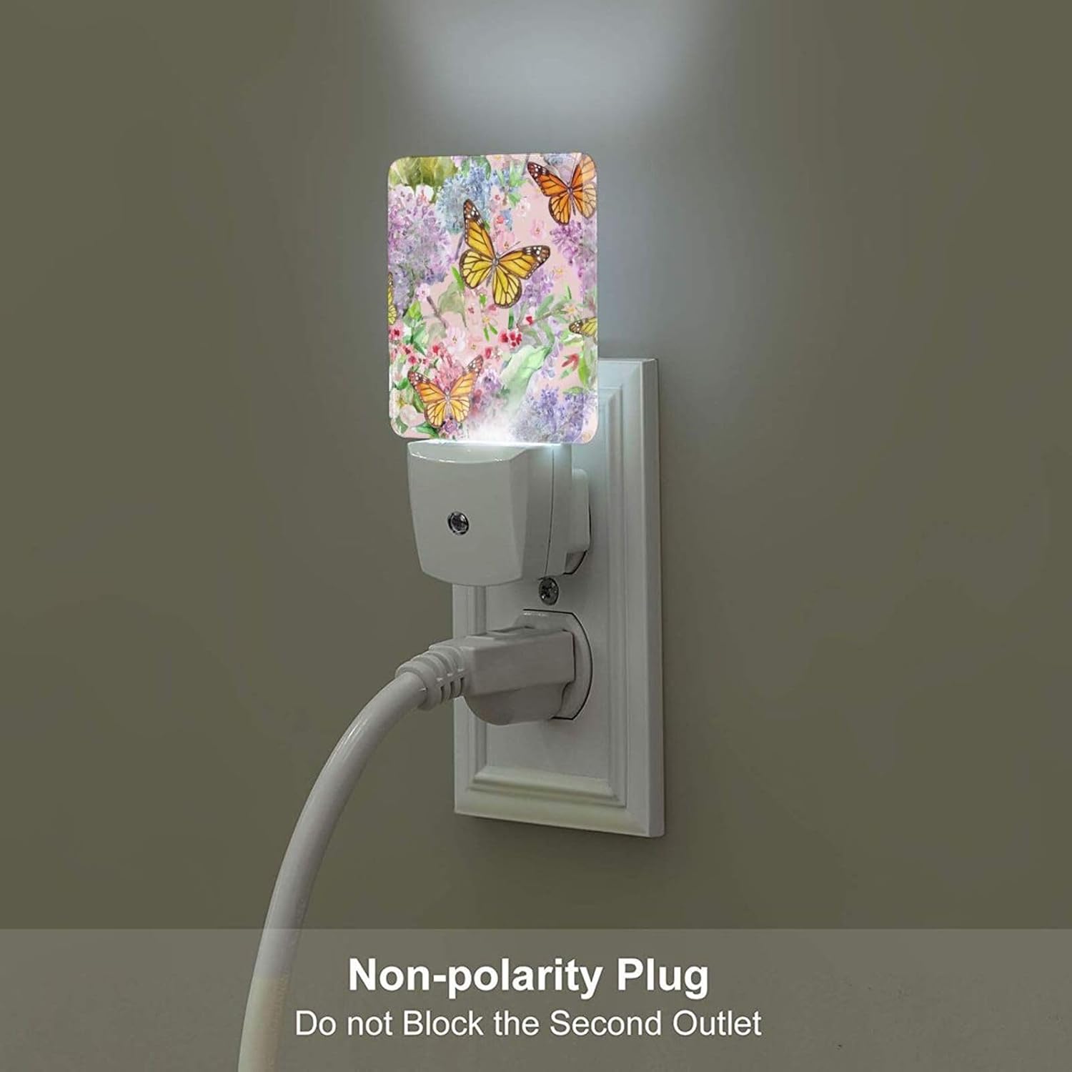 Spring Flowers and Butterflies Night Light, Plug Into Wall Decor for Stairway, Hallway, Kitchen, Dusk To Dawn Sensor Nightlights for…