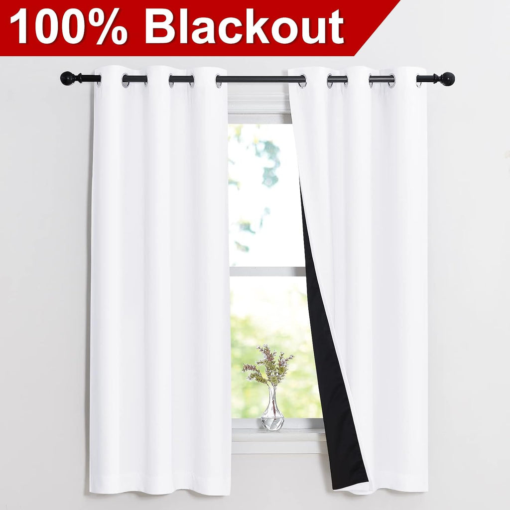 Nicetown Pure White 100% Blackout Lined Curtains, 2 Thick Layers Narrow Wide Window Treatment Panels Thermal Insulated Drapes for Kitchen S…