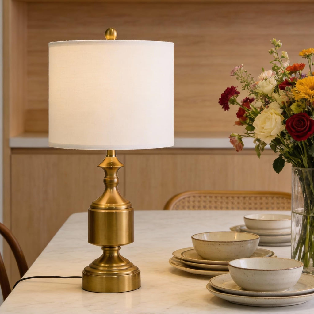 Bobomomo Gold Table Lamps Set of 2-20.5" Modern Metal Bedside Lamps for Nightstand, Mid-Century Night Stand Lamps with Linen Shade, Small L…