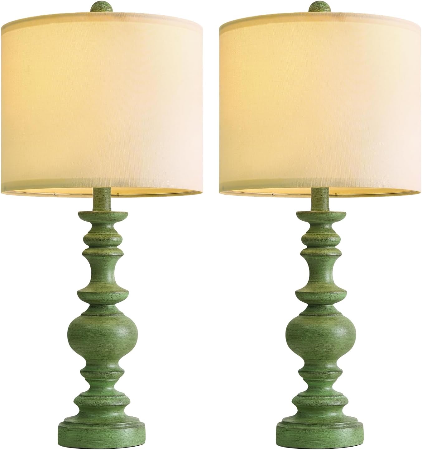 BOBOMOMO 24" Farmhouse Table Lamps Set of 2 – Sage Green Bedside Lamps with Linen Shades, Medium Traditional Lamps for Living Room…