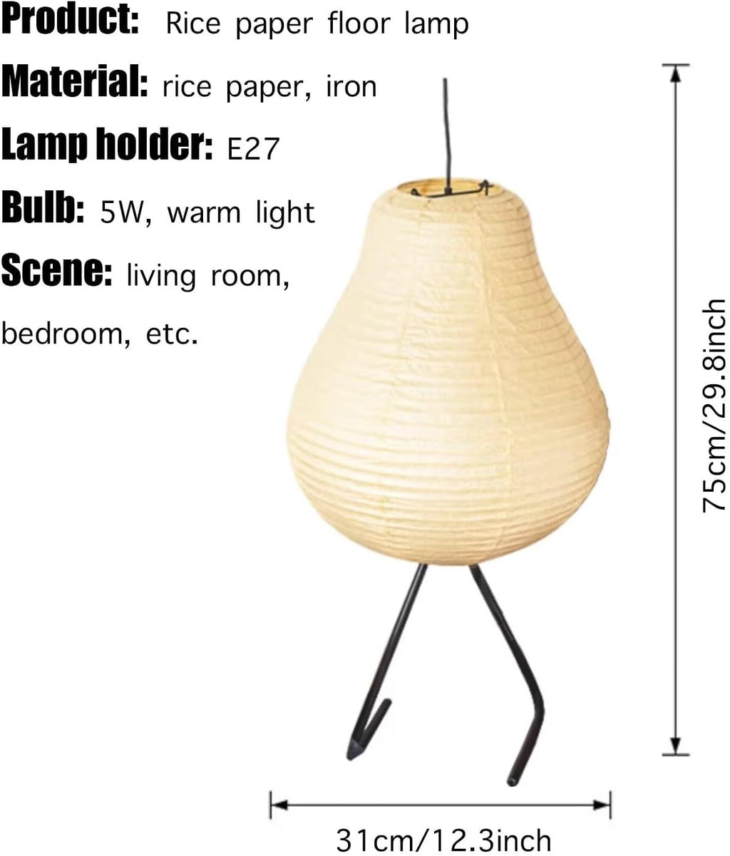 Creative Retro Pear Shape Table Lamp, Wabi-Sabi Style Rice Paper Lampshade, Japanese Style Bedside Lamp, Night Lamp for Bedroom, Living…