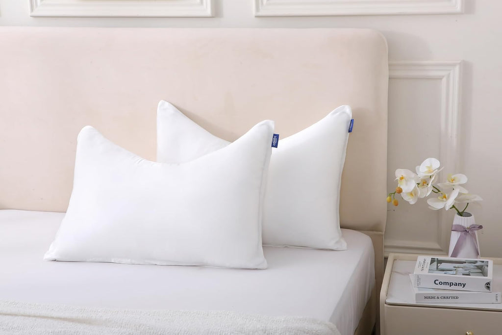 Cooling Pillow Covers for Curved Pillows – 2-Pack 28x20 Pearl White Moon-Shaped Zippered Pillowcases, 100% Rayon Derived from Bamboo…