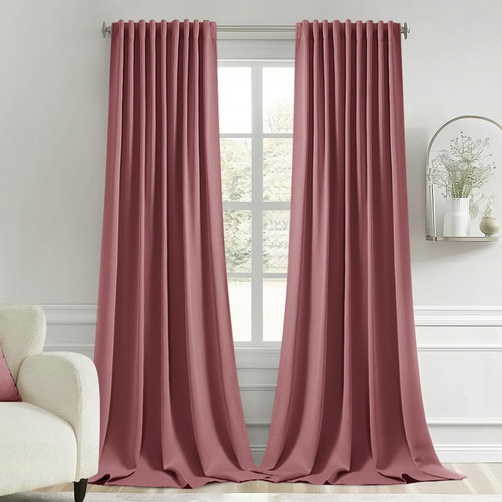 Miulee Dusty Rose Back Tab Blackout Curtains 120 Inch Long 2 Panels Set for Bedroom, Rod Pocket/Pinch Pleated Extra Long Thermal Insulated…