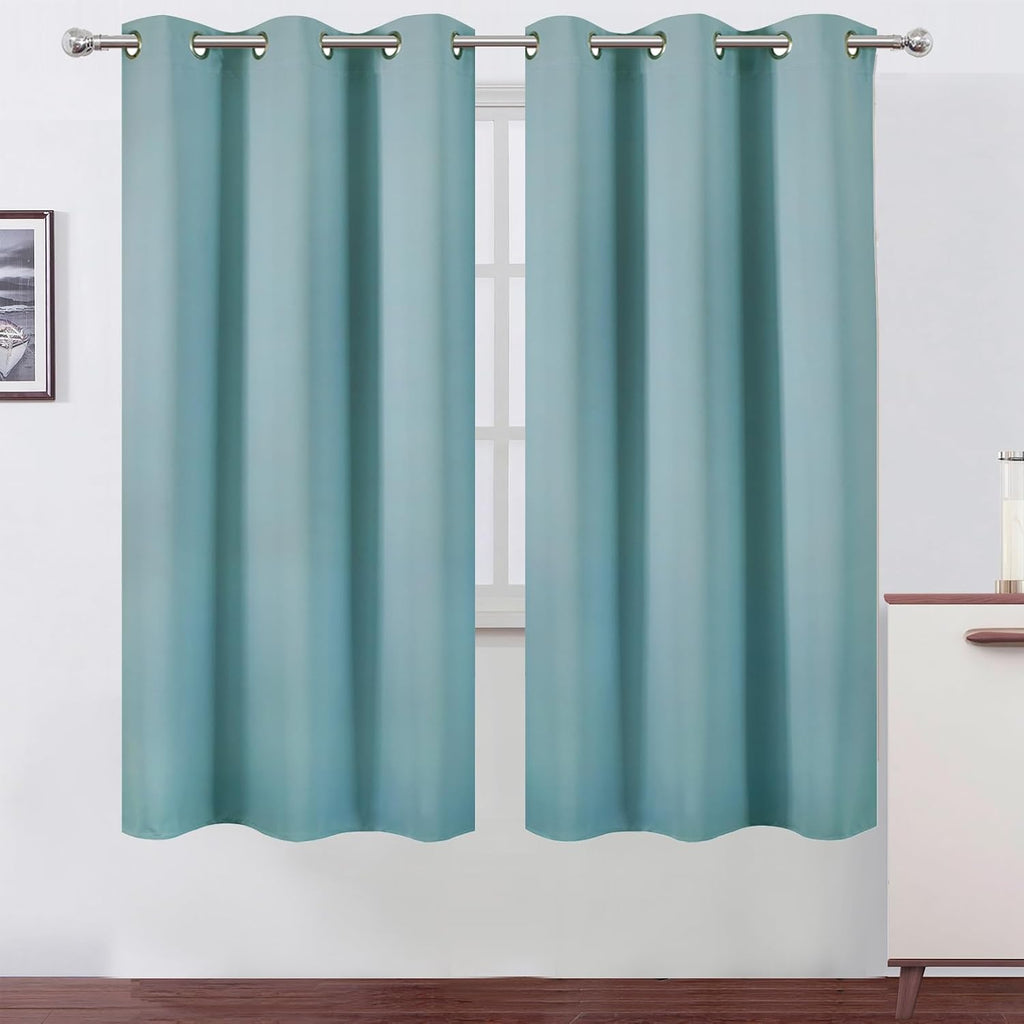 Lemomo Stone Blue Thermal Blackout Curtains/42 x 72 Inch/Set of 2 Panels Room Darkening Curtains for Bedroom 72 Inch Blue